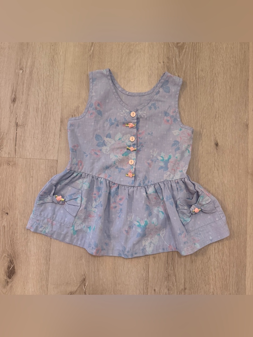 80s Sweet Treats Evy of California Floral Rosette Bow Peplum Dress Tunic 3T USA